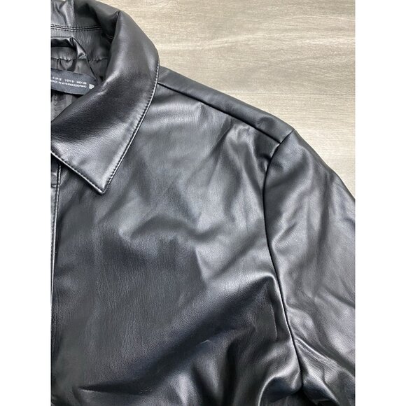 Zara Black Faux Leather Short Trench Water Repellent Jacket Women’s Size Small - Picture 8 of 13